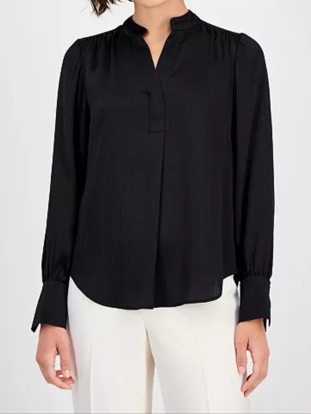 Anne KleinWomen's Textured V-Neck Long-Sleeve Top